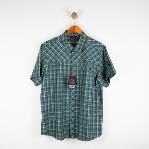 NEW! Mammut Asko Shirt Mens US XL Short Sleeve Outdoor Hiking Travel Blue Plaid